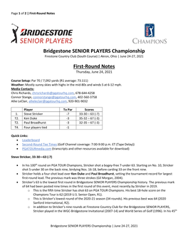 Bridgestone SENIOR PLAYERS Championship First-Round Notes
