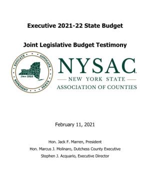 Executive 2021-22 State Budget Joint Legislative Budget Testimony