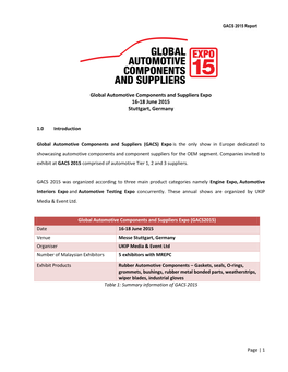 Global Automotive Components and Suppliers Expo 16-18 June 2015 Stuttgart, Germany