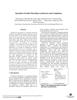 Speculative Parallel Threading Architecture and Compilation