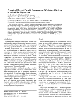 Protective Effects of Phenolic Compounds on Ccl4-Induced Toxicity in Isolated Rat Hepatocytes M