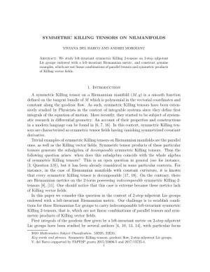 SYMMETRIC KILLING TENSORS on NILMANIFOLDS 1. Introduction A