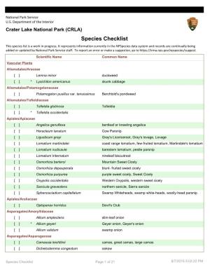 Vascular Plants Species Checklist
