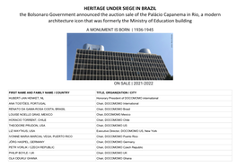 HERITAGE UNDER SIEGE in BRAZIL the Bolsonaro Government Announced the Auction Sale of the Palácio Capanema in Rio, a Modern