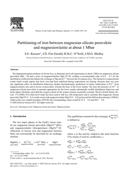 Partitioning of Iron Between Magnesian Silicate Perovskite and Magnesiowüstite at About 1 Mbar S.E