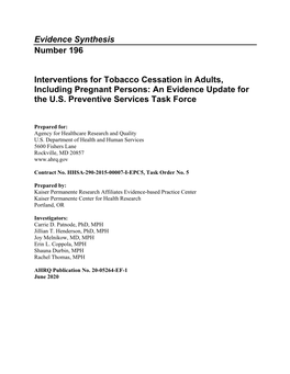 Interventions for Tobacco Cessation in Adults, Including Pregnant Persons: an Evidence Update for the U.S