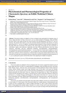 Phytochemical and Pharmacological Properties of Chaenomeles Speciosa