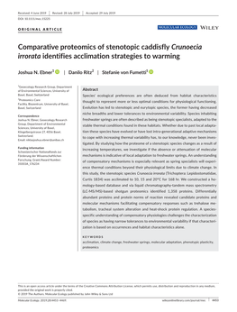 Comparative Proteomics of Stenotopic Caddisfly Crunoecia Irrorata Identifies Acclimation Strategies to Warming