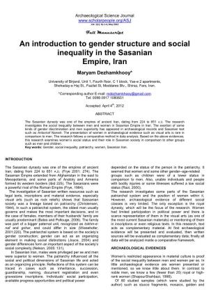 An Introduction to Gender Structure and Social Inequality in the Sasanian