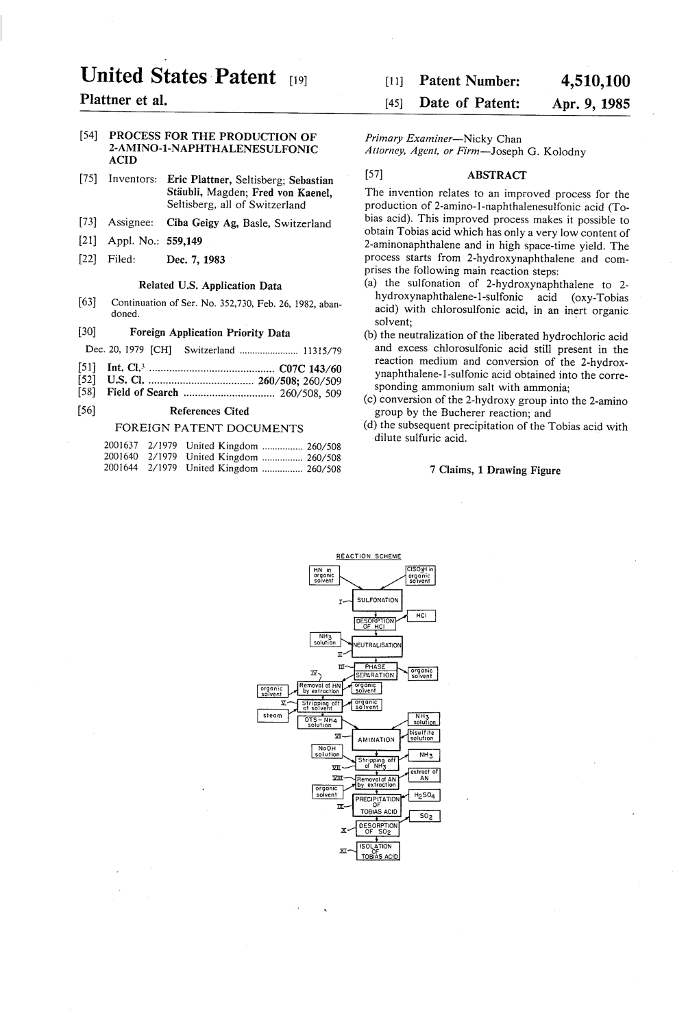 United States Patent to 11 Patent Number: 4,510,100 Plattner Et Al