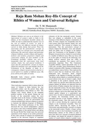 Raja Ram Mohan Roy-His Concept of Rihhts of Women and Universal Religion