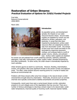 Restoration of Urban Streams Practical Evaluation for 319(H)