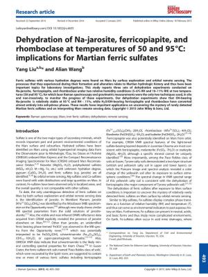 Dehydration of Na-Jarosite, Ferricopiapite, and Rhomboclase at Temperatures of 50 and 95 °C: Implications for Martian Ferric