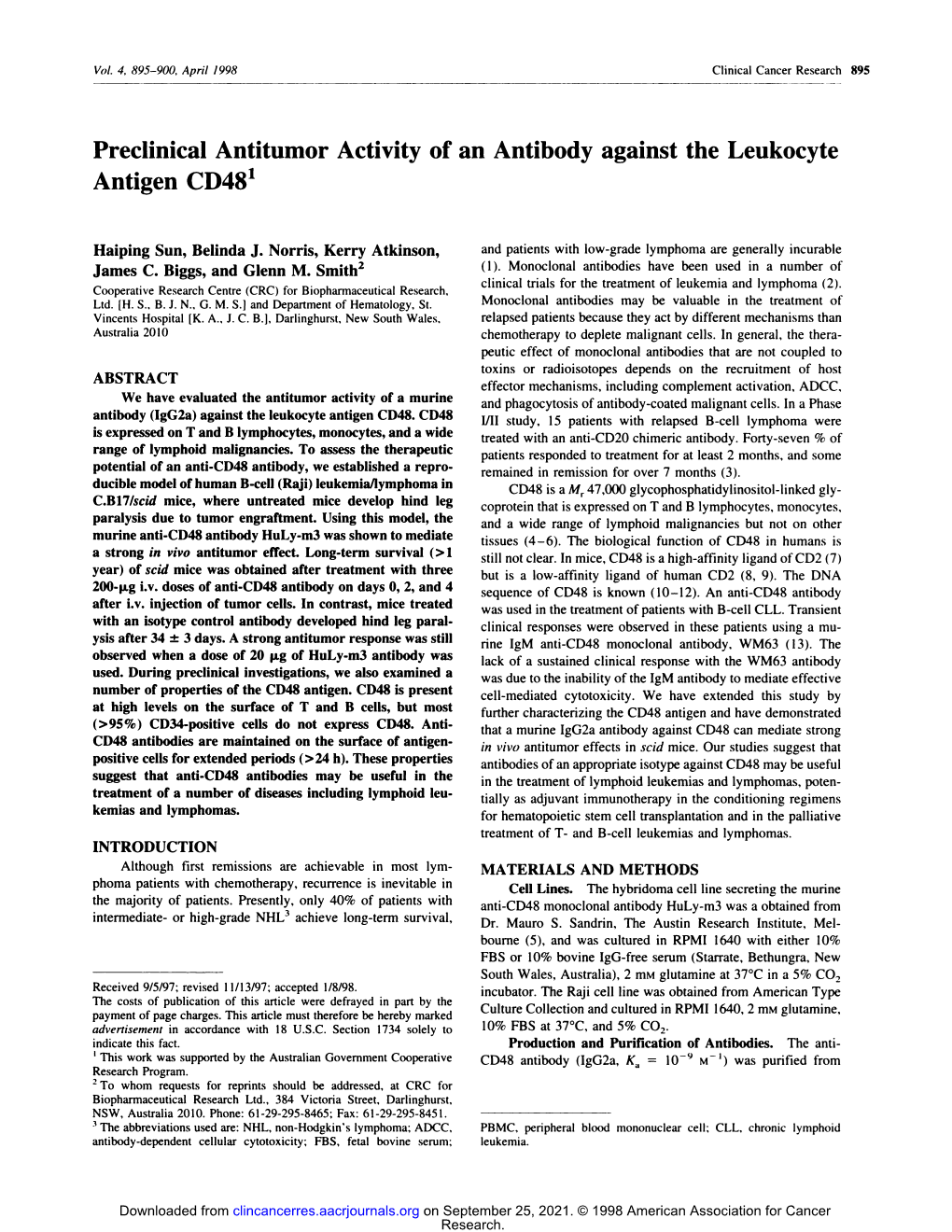 Preclinical Antitumor Activity of an Antibody Against the Leukocyte Antigen CD48’