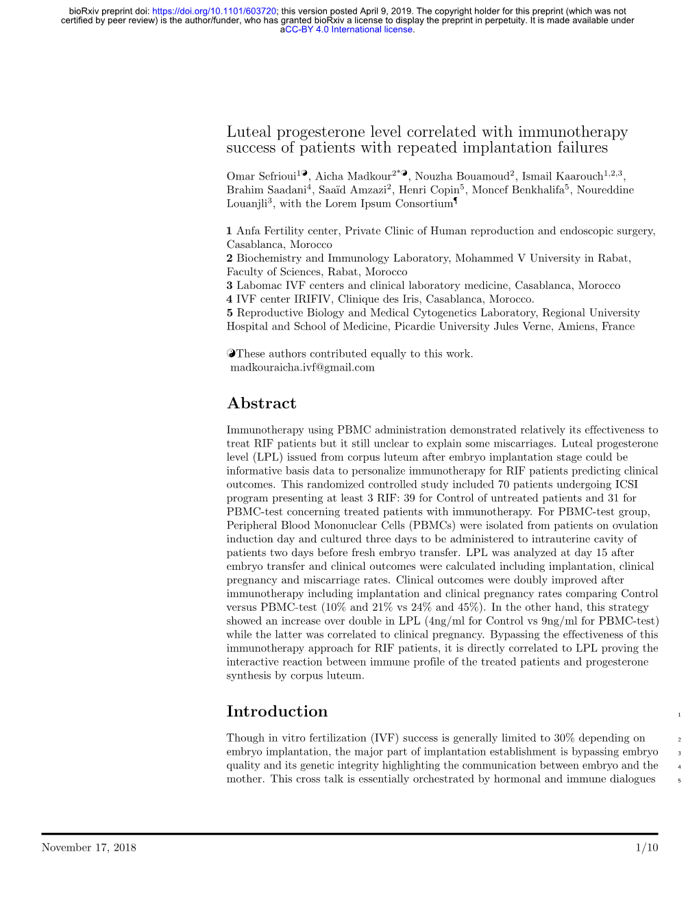 Luteal Progesterone Level Correlated with Immunotherapy Success of Patients with Repeated Implantation Failures