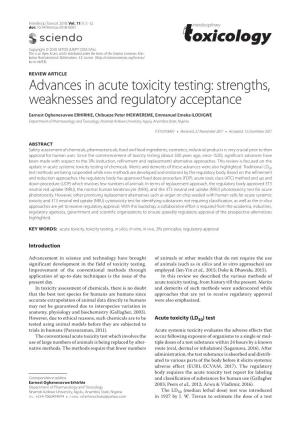 Advances in Acute Toxicity Testing: Strengths, Weaknesses and Regulatory Acceptance