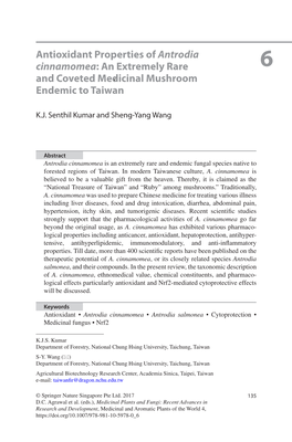 Antioxidant Properties of Antrodia Cinnamomea: an Extremely Rare 6 and Coveted Medicinal Mushroom Endemic to Taiwan
