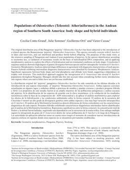 Populations of Odontesthes (Teleostei: Atheriniformes) in the Andean Region of Southern South America: Body Shape and Hybrid Individuals