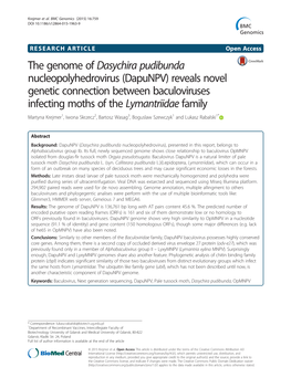 The Genome of Dasychira Pudibunda Nucleopolyhedrovirus