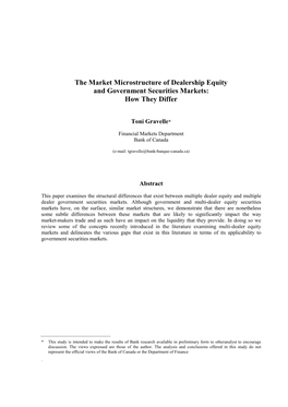 The Market Microstructure of Dealership Equity and Government Securities Markets: How They Differ