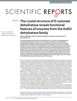 The Crystal Structure of D-Xylonate Dehydratase Reveals Functional Features of Enzymes from the Ilv/ED Dehydratase Family