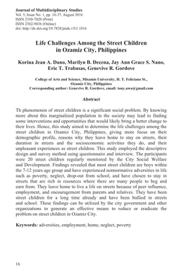 Life Challenges Among the Street Children in Ozamiz City, Philippines