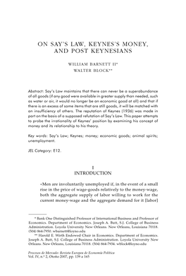 On Say's Law, Keynes's Money, and Post Keynesians