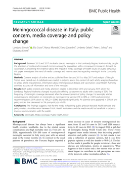 Meningococcal Disease in Italy: Public Concern, Media Coverage And