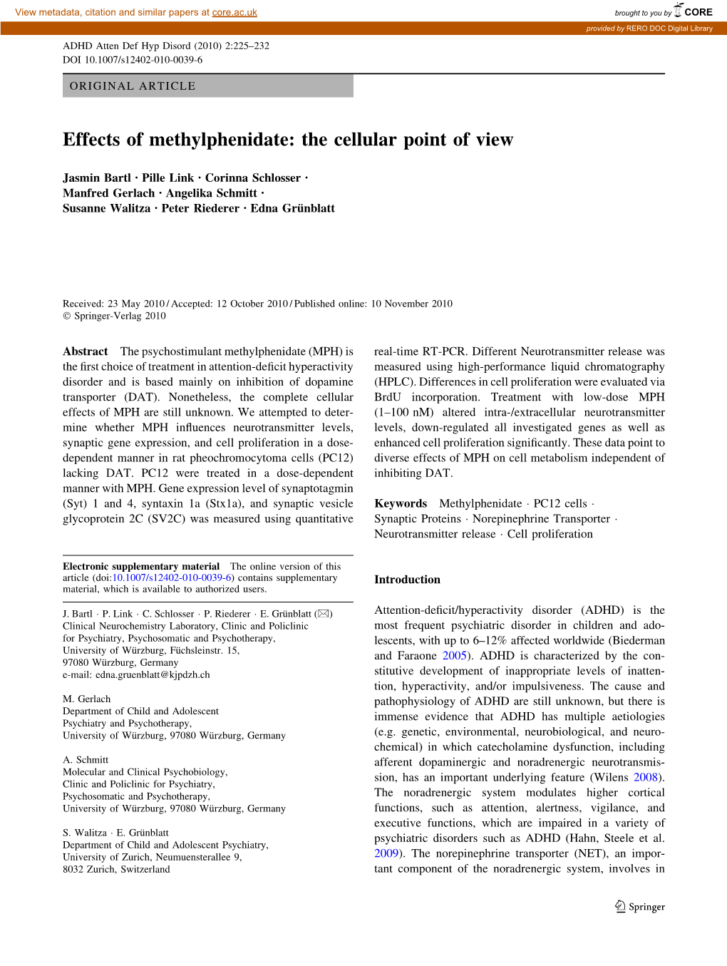 Effects of Methylphenidate: the Cellular Point of View