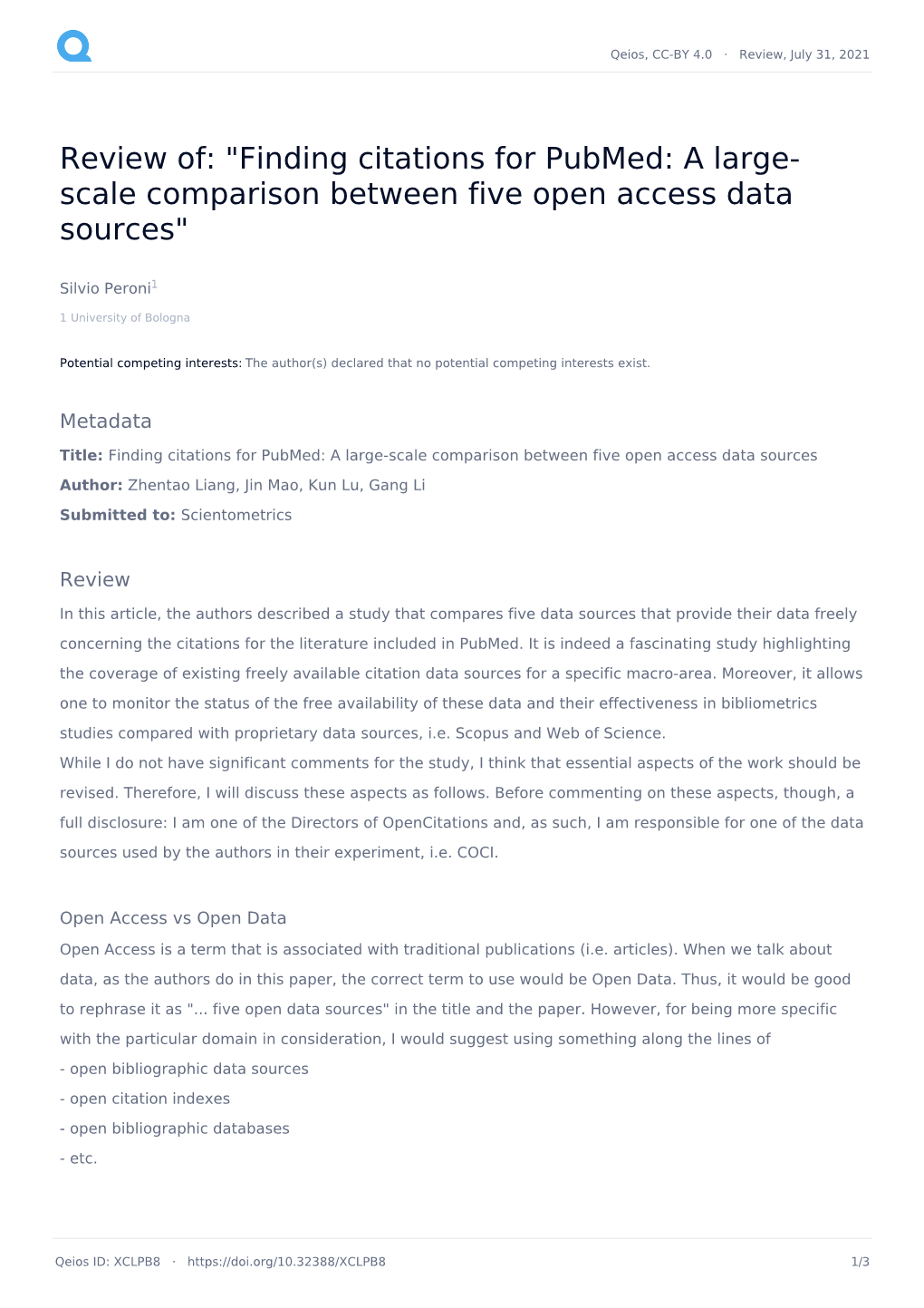 Finding Citations for Pubmed: a Large-Scale Comparison Between Five Open Access Data Sources