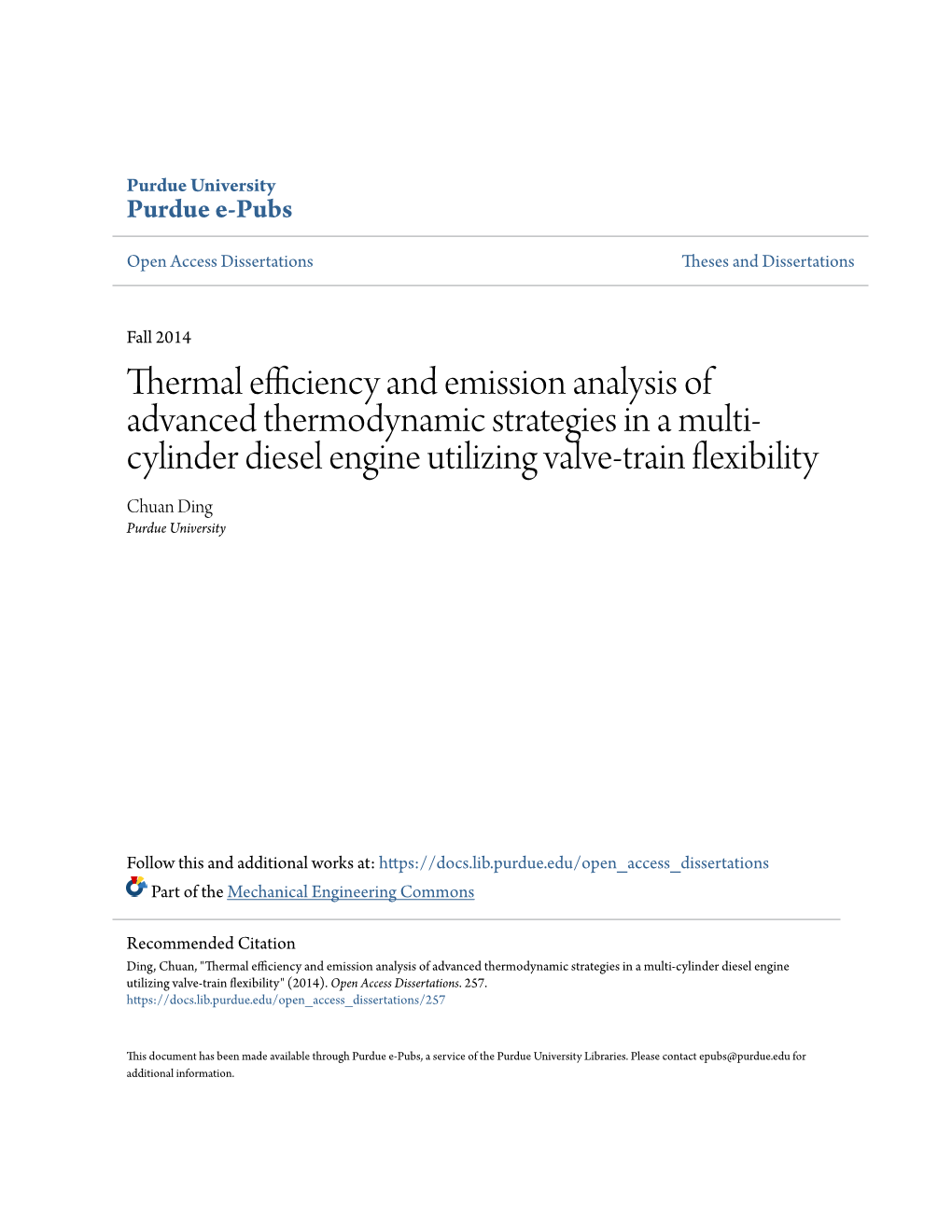 Thermal Efficiency and Emission Analysis of Advanced