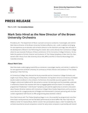 Mark Seto New Director of Orchestra at Brown University