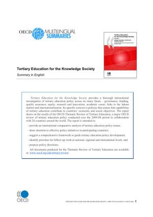 Tertiary Education for the Knowledge Society Summary in English