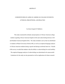 Abstract Codeswitching in African American College