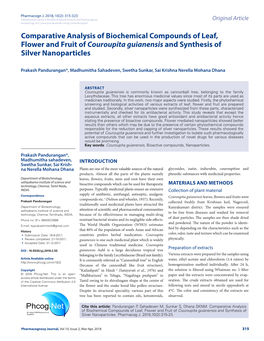 Comparative Analysis of Biochemical Compounds of Leaf, Flower and Fruit of Couroupita Guianensis and Synthesis of Silver Nanoparticles