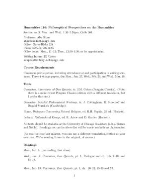 Humanities 116: Philosophical Perspectives on the Humanities Section No