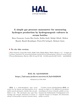 A Simple Gas Pressure Manometer for Measuring Hydrogen Production By