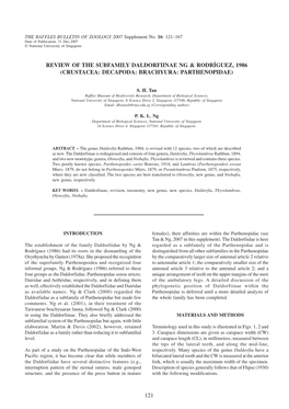 Review of the Subfamily Daldorfiinae Ng & Rodríguez, 1986