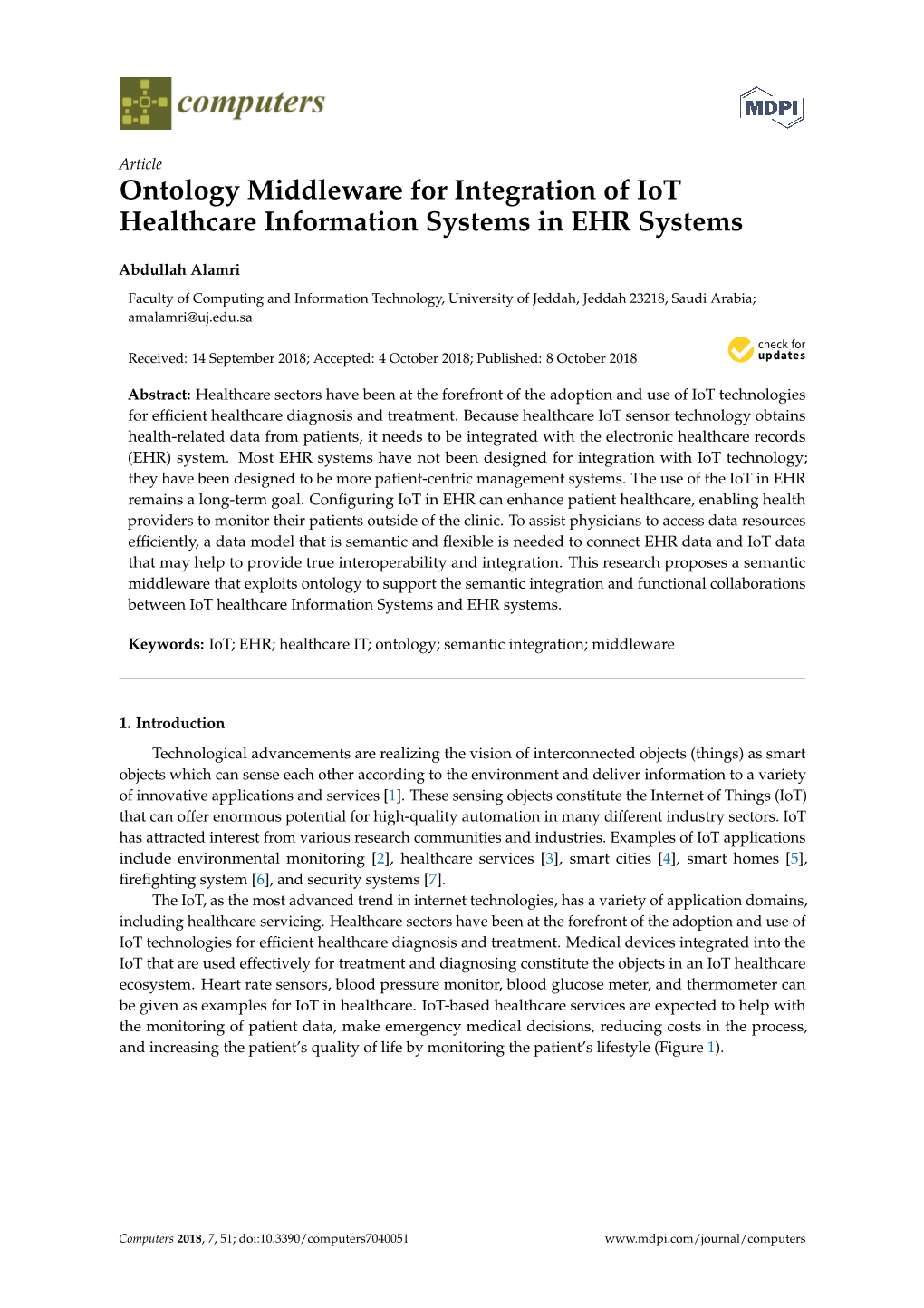 Ontology Middleware for Integration of Iot Healthcare Information Systems in EHR Systems