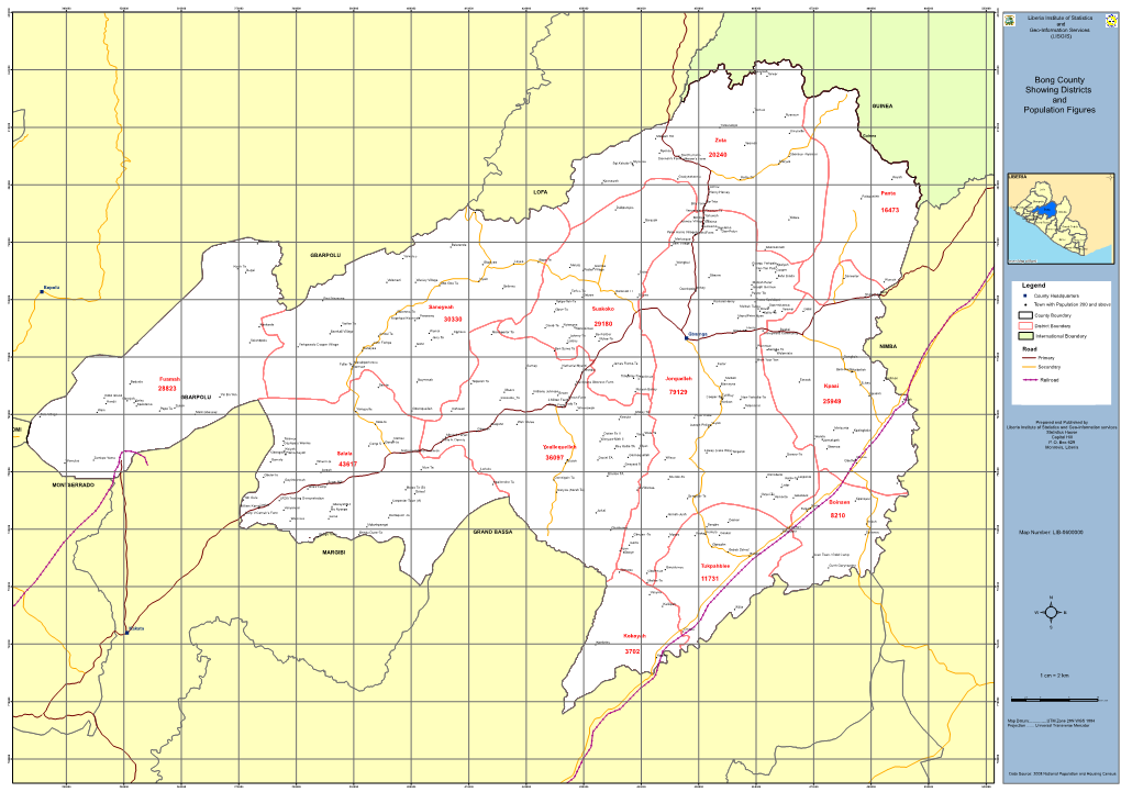 Bong County Showing Districts and Population Figures