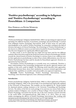 'Positive Psychotherapy' According to Peseschkian: a Comparison