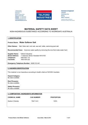 Material Safety Data Sheet Non-Hazardous Substance According to Worksafe Australia