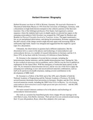 Herbert Kroemer: Biography