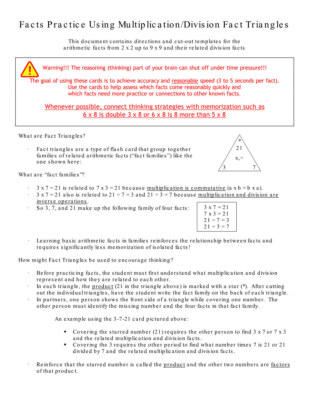 Multiplication Division Fact Triangles