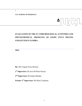 Evaluation of the in Vitro Biological Activities and Phytochemical Profiling of Eight Ficus Species Collected in Zambia