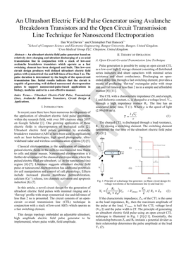 An Ultrashort Electric Field Pulse Generator Using Avalanche Breakdown Transistors and the Open Circuit Transmission Line Techni