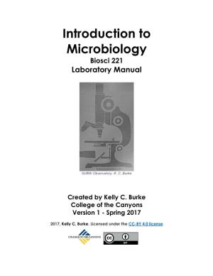 Introduction to Microbiology Biosci 221 Laboratory Manual