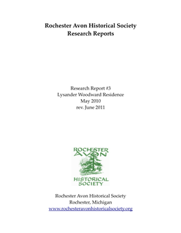 Rochester Avon Historical Society Research Reports