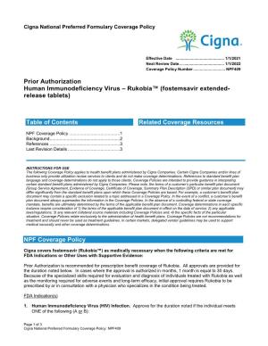 Prior Authorization Human Immunodeficiency Virus – Rukobia™ (Fostemsavir Extended- Release Tablets)