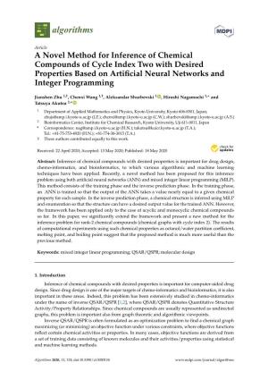 A Novel Method for Inference of Chemical Compounds of Cycle Index Two with Desired Properties Based on Artiﬁcial Neural Networks and Integer Programming